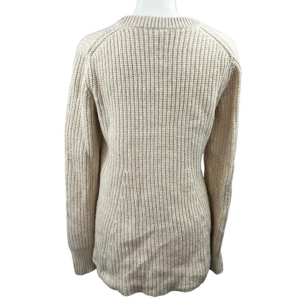 Athleta Cream Sierra Crew Neck Wool Sweater S Chunky Shaker Knit